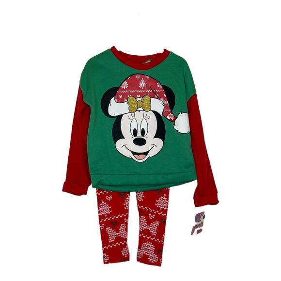 Disney Junior New Minnie Christmas 2 Piece Set: Sweatshirt & Leggings Size 6X - Picture 1 of 4
